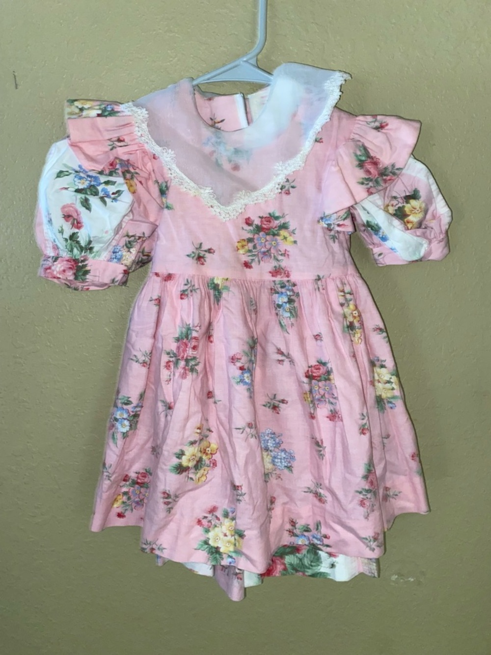 Pink Floral Girls' Dress with Lace Collar PINNY 2 piece vintage 3T 4